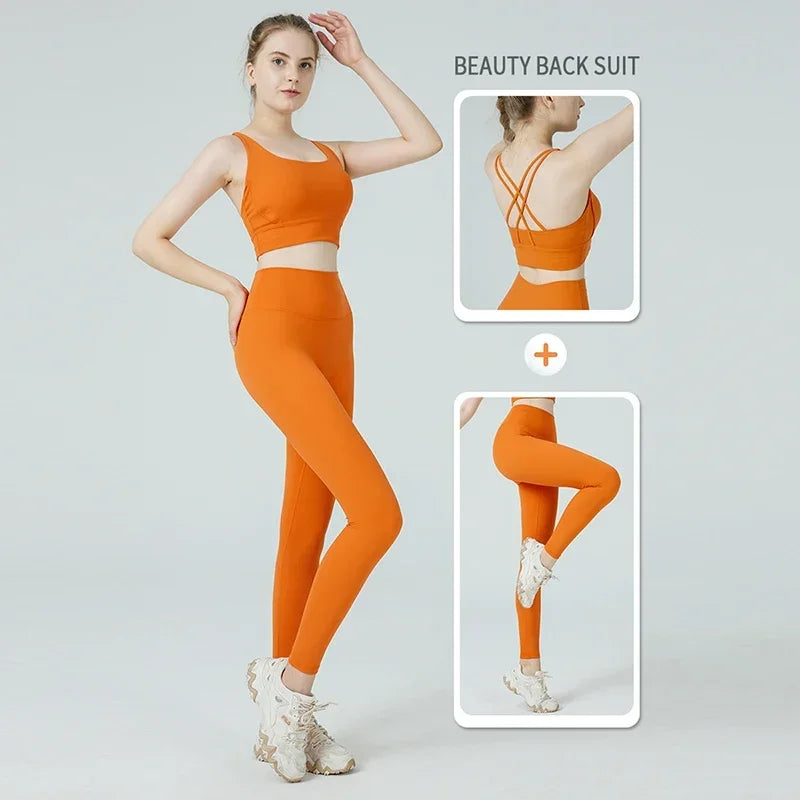 The Codex Seamless Yoga Leggings for Women – Athletic Gym Workout Fitness Pants Tights - Orange / XL