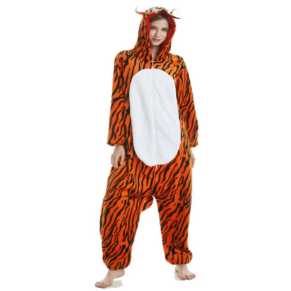 150-195cm Soft Warm Winter Sleep Jumpsuit for Men Women Animal Onesie Brown Kigurumi Tiger Pijama Cosplay Adult One Piece Pyjama