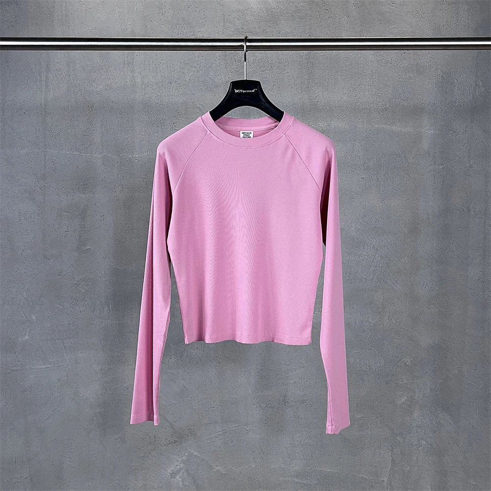 ZODF Sexy Autumn Washed 275gsm Full Sleeve T Shirt For Women Ladies Girls Slim Fit Distressed T-Shirts Tops HY1145