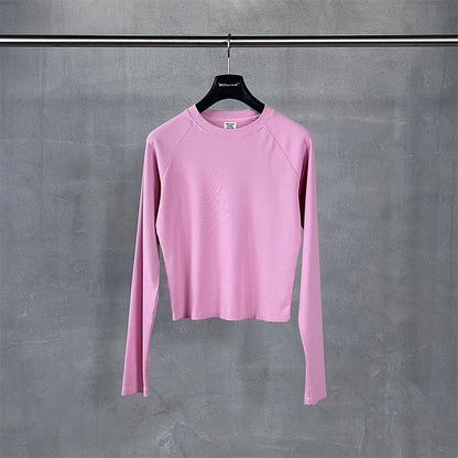 ZODF Sexy Autumn Washed 275gsm Full Sleeve T Shirt For Women Ladies Girls Slim Fit Distressed T-Shirts Tops HY1145