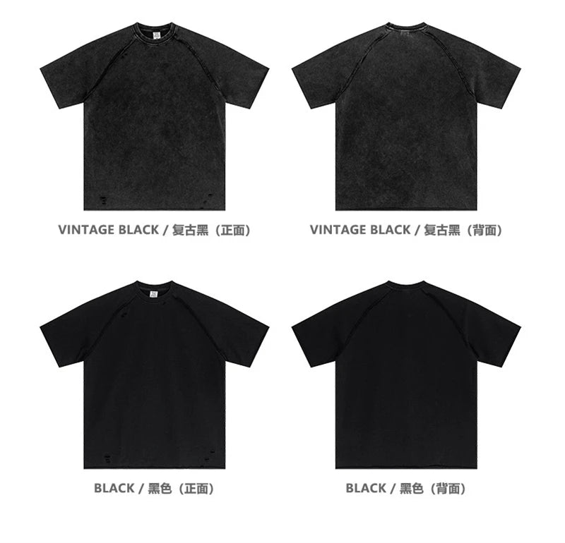 ZODF 2025 Men Summer Heavy Weight Washed 330gsm Cotton T-shirt Unisex High Street Distressed Holes Oversized T Shirts Tee HY0984