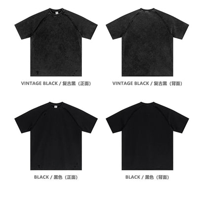ZODF 2025 Men Summer Heavy Weight Washed 330gsm Cotton T-shirt Unisex High Street Distressed Holes Oversized T Shirts Tee HY0984