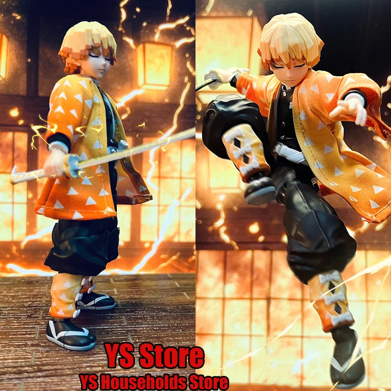 1/12 Scale Agatsuma Zenitsu Shf Anime Man Figure Mini Orange Kimono Coat Toys Clothes Accessory For 6" Soldier Body Decoration
