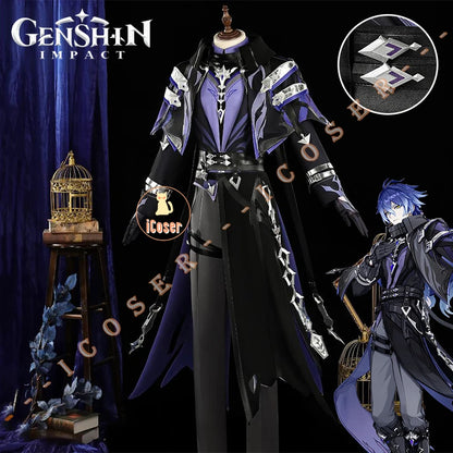 Genshin Impact Kyryll Chudomirovich Flins Cosplay Costume Wig Uniform Cloak Outfit Halloween Party for Women Men Props Carnival