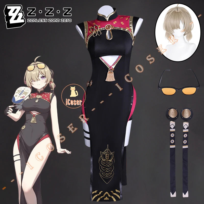 Zenless Zone Zero Sweety Cosplay Costume Wig Cheongsam Uniform Headwear Sunglasses Yum Cha Sin Halloween for Women Girls iCoser