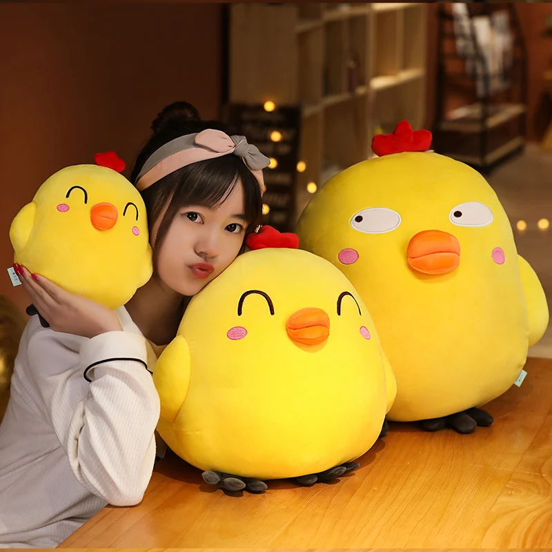 Happy Funny Face Cute Chicken Plush Toy Kawaii Soft Chicken Plushies Large Hug Pillow Girl Gift