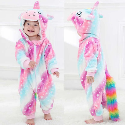 Kids Kigurumi Bebe Ropas Baby Boy Rompers for Winter Newborn 0 to 3 6 9 12 18 24 Months Unicorn Onesie with Zipper Cute Jumpsuit
