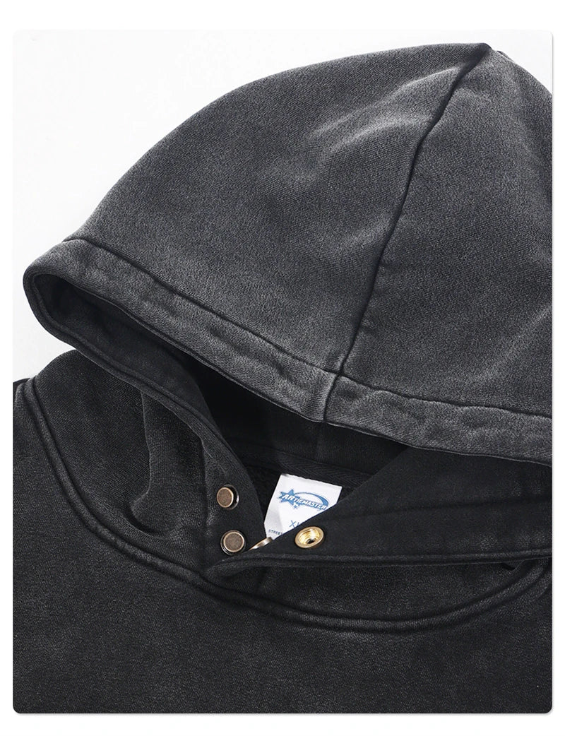 ZODF Retro Winter Washed 370gsm Man's Fleece Hoodie Unisex Distressed Thick Warm Buttons Hooded Pullovers Coats HY1169