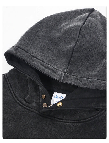 ZODF Retro Winter Washed 370gsm Man's Fleece Hoodie Unisex Distressed Thick Warm Buttons Hooded Pullovers Coats HY1169