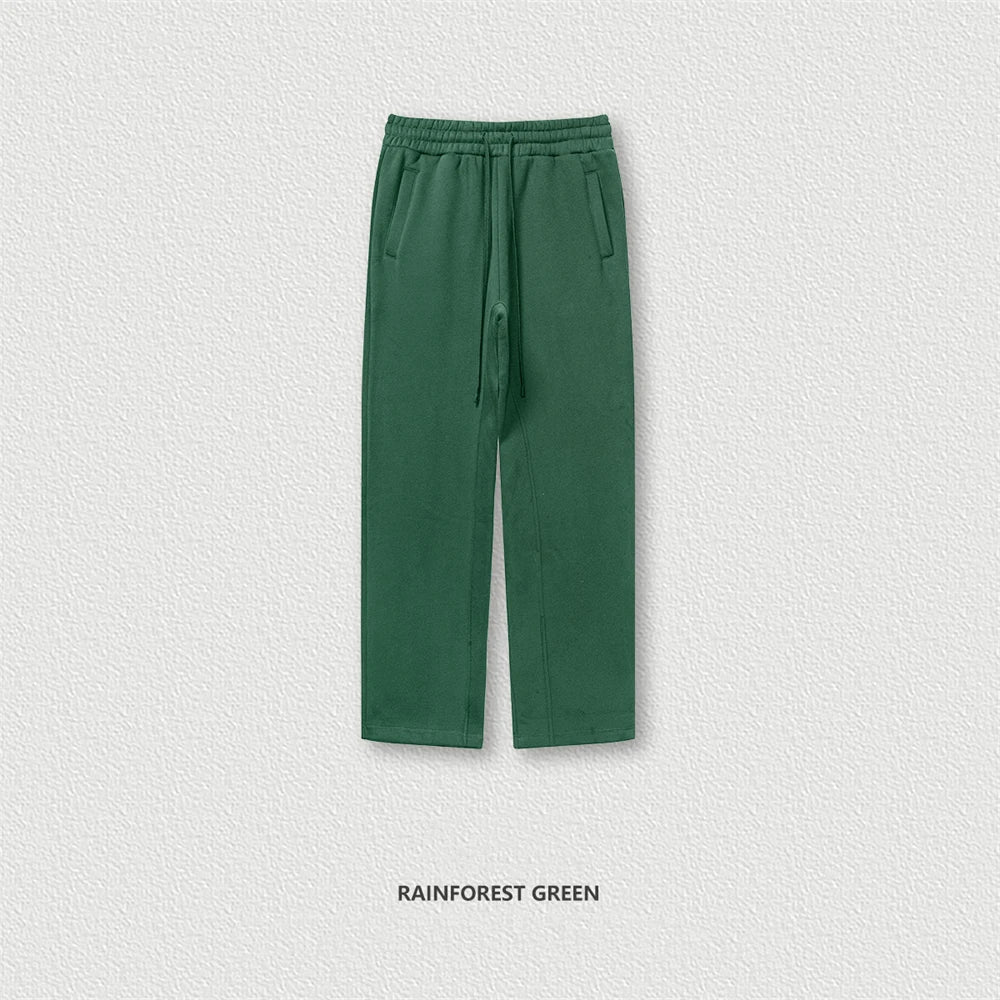 ZODF 345gsm Fleece Straight Pants for Men Unisex Loose Comfortable Sport Trousers Autumn Winter HY0864 - green / M