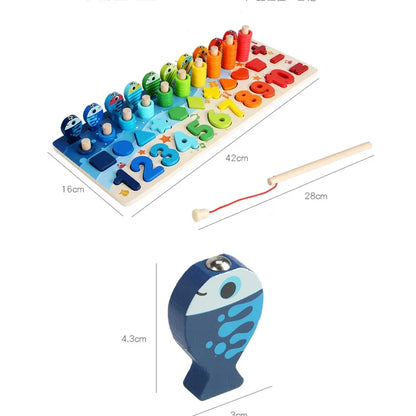 Kids Montessori Math Toys For Toddlers Educational Wooden Puzzle Fishing Toys Count Number Shape Matching Sorter Games Board Toy