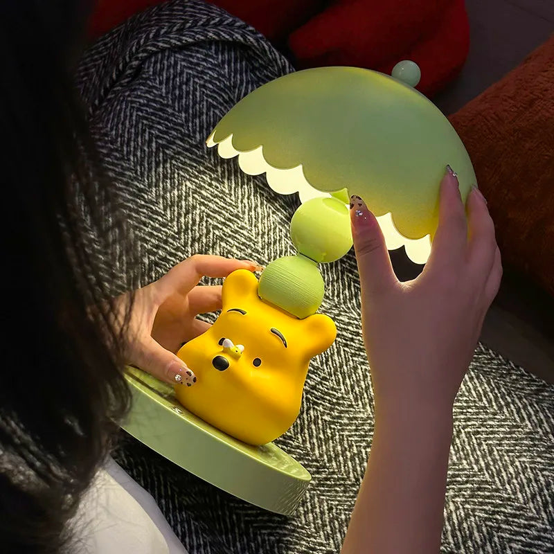 Cute Disney Winnie Pooh Bedroom Bedside Lamp Anime Figure Table Lamp USB Plug 3 Color Dimming Living Room Study Atmosphere Light
