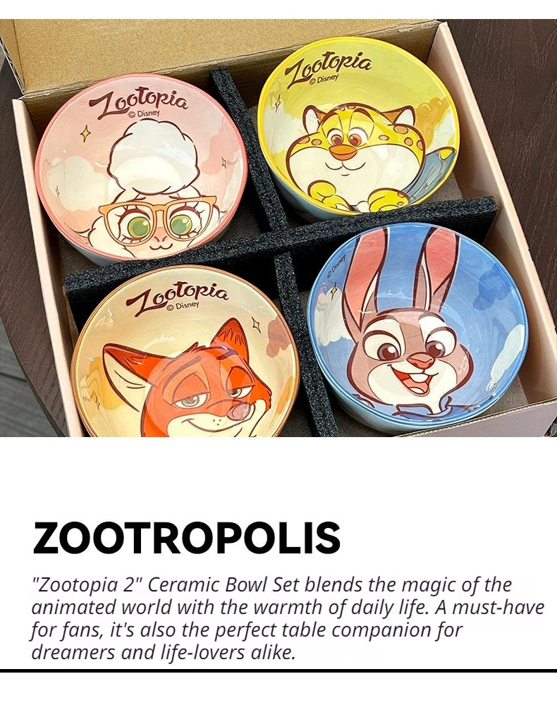 New Zootopia Disney Judith Nick 4 Cute Cartoon Ceramic Rice Bowl Home Festival Gift High Beauty Tableware
