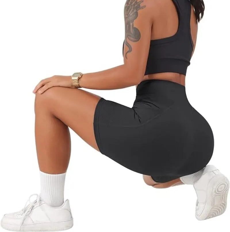 Women’s High Waist 5’’ Booty Biker Sports Shorts with Pockets for Cross Workout and Yoga