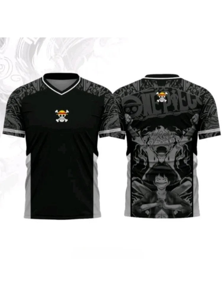 New Jersey One Piece Luffy Anime Y2k Korean Style Kpop Baseball Hockey T-shirt Fashion Streetwear Anime Daily Unisex Tops Tees
