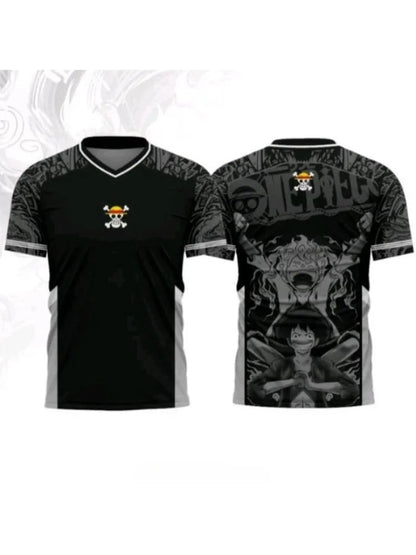 New Jersey One Piece Luffy Anime Y2k Korean Style Kpop Baseball Hockey T-shirt Fashion Streetwear Anime Daily Unisex Tops Tees