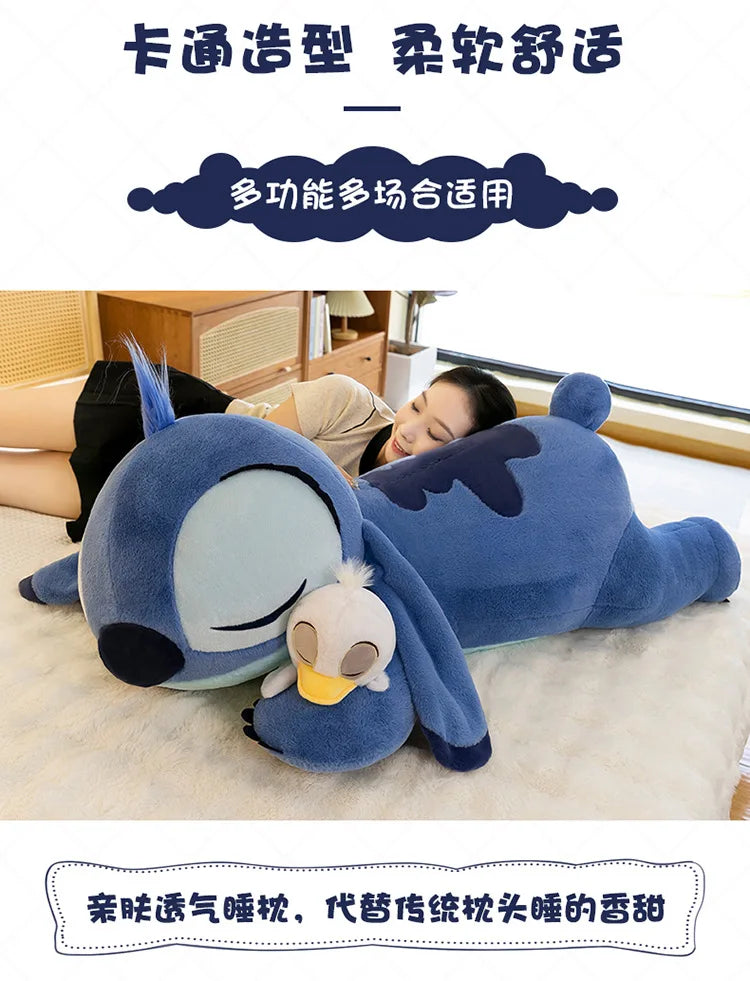 120cm Large Big Size Disney Stitch Holding Duck Anime Plush Stuffed Doll Room Plushies Pillow Ornaments Children's Holiday Gifts