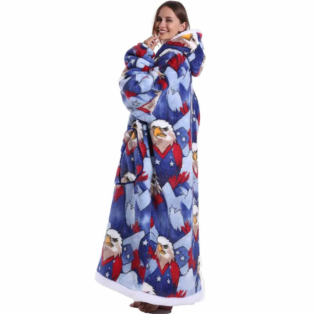 Halloween Oversized Blanket Hoodie for Adults Extra Long Plush Thick Wearable Blanket with Sleeves Women Men Winter Home Clothes