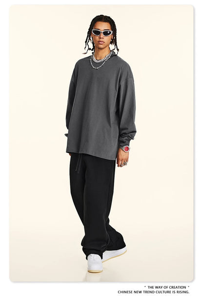 ZODF New 2024 Autumn 225gsm Loose Solid T-Shirt For Men Retro Unisex Antibacterial Full Sleeve T Shirts Brand Tops HY0871