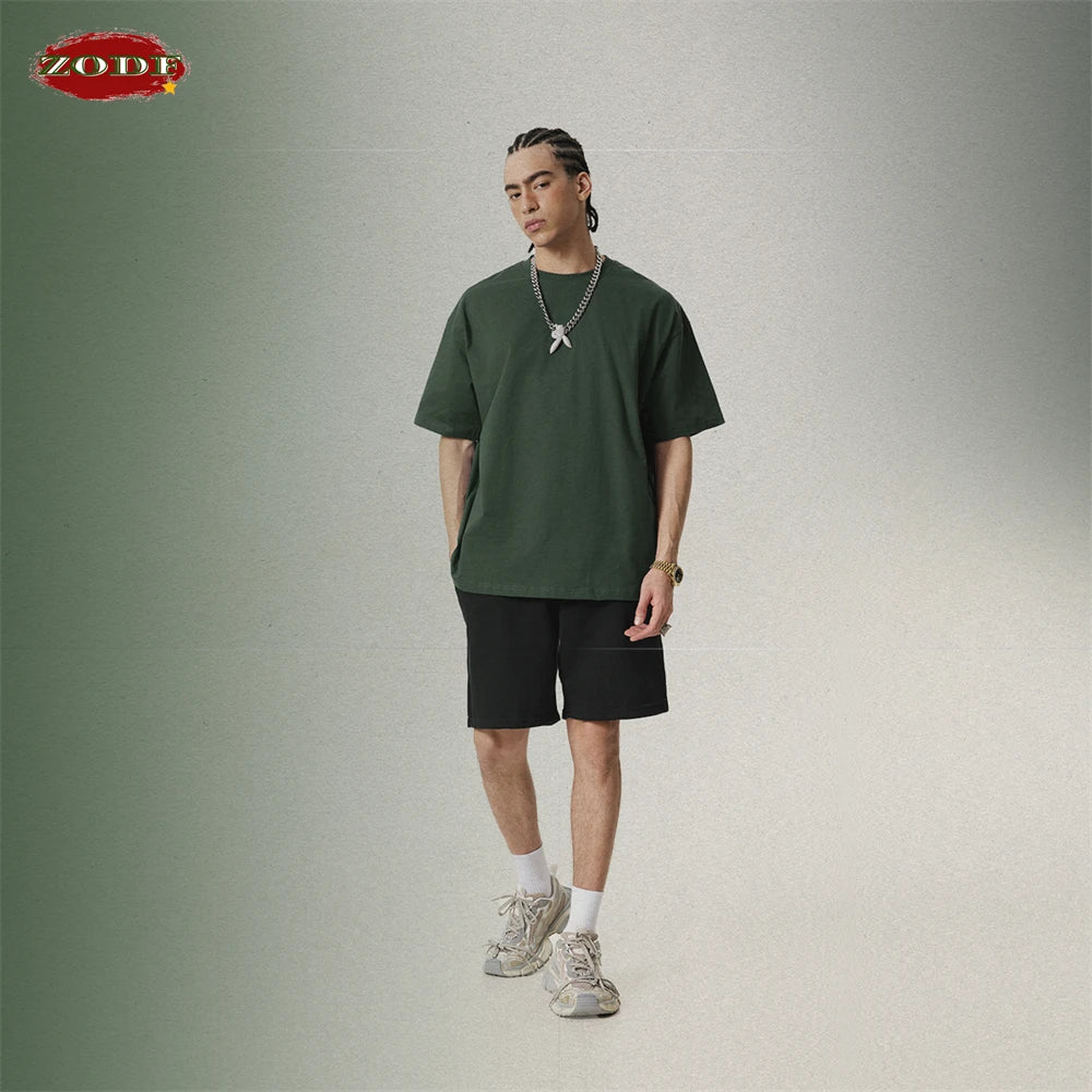 ZODF New 2025 Spring Summer 235gsm Solid Cotton T-Shirts For Men Women Unisex Loose Basic T Shirt Tees Brand Tops HY0970