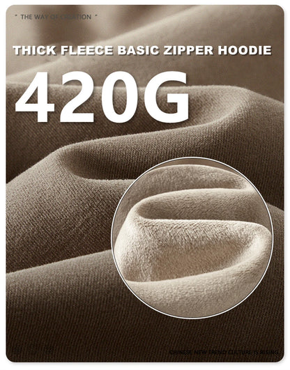 ZODF New Winter Men Zipper Fleece Hoodies Unisex Loose Heavy Weight Thick Warm Basic 420gsm Hooded Coats Hoodie HY0747