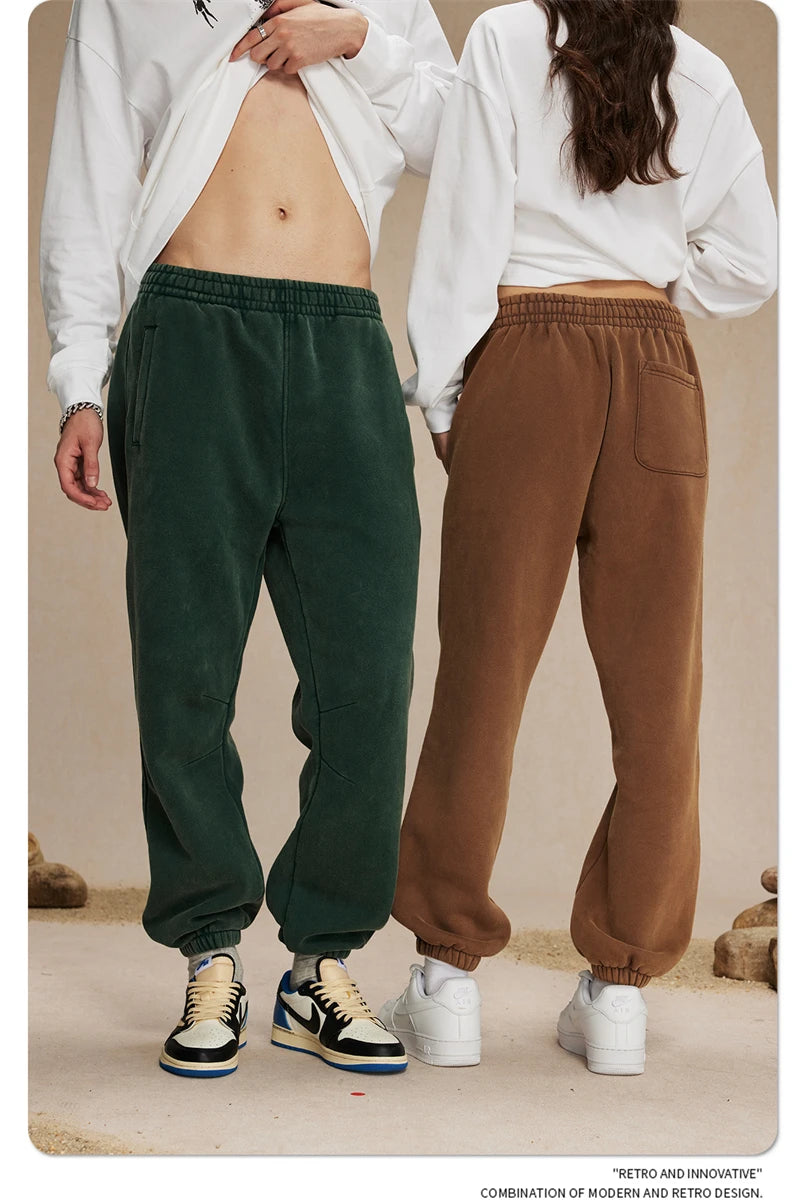 ZODF Retro Winter 360gsm Batik Washed Fleece Sweatpants Unisex Loose Drawstring Warm Joggers HY0714