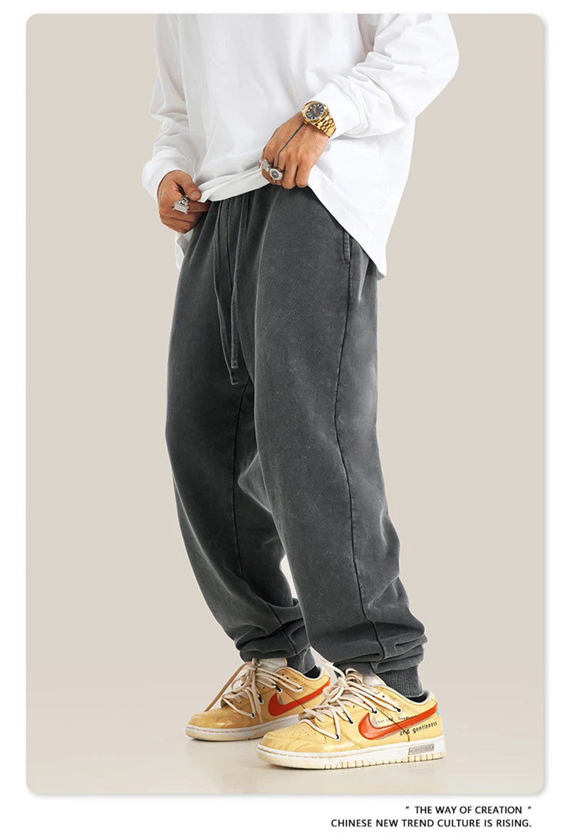 ZODF New Autumn Winter Men Washed 400gsm Sweatpant Unisex Loose Heavyweigh Cotton Sport Joggers Pants Streetwears HY0893