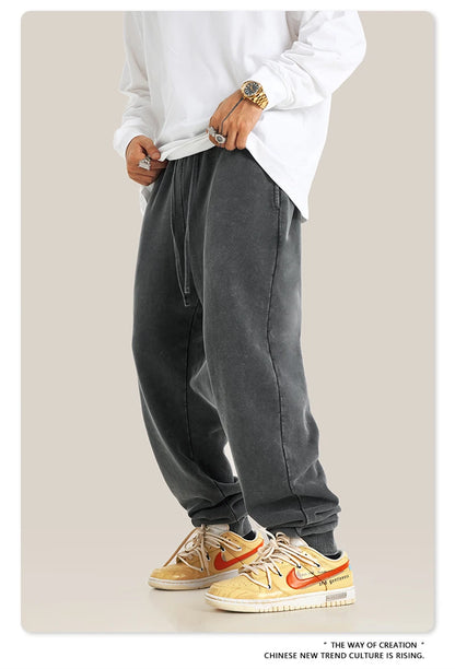 ZODF New Autumn Winter Men Washed 400gsm Sweatpant Unisex Loose Heavyweigh Cotton Sport Joggers Pants Streetwears HY0893