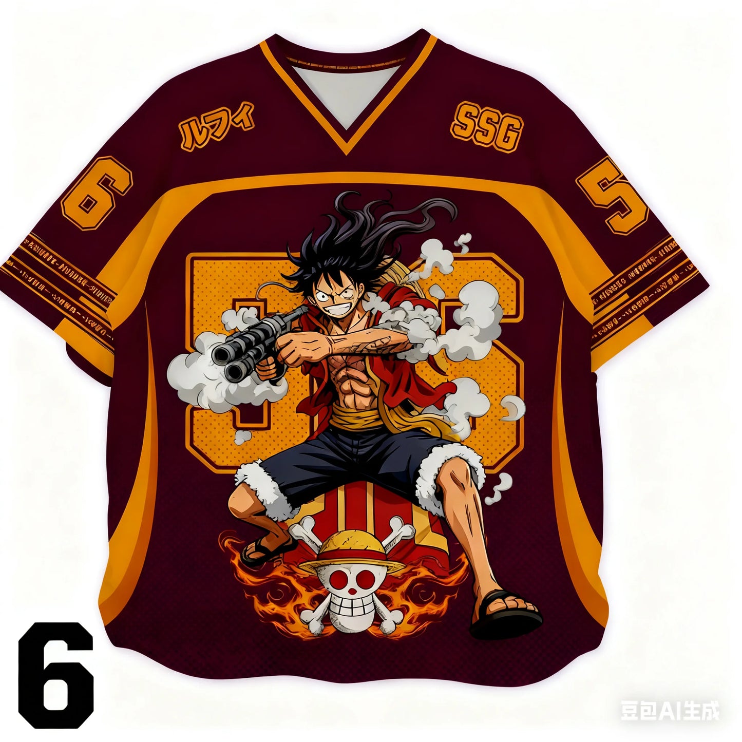2526 New Bandai Anime One Piece Luffy Summer Jersey T-shirt Oversized 3D Adult and Children's Multifunctional Top Christmas