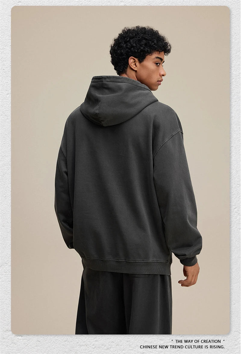 ZODF Retro Heavy Weight 480gsm Cotton Hoodies For Man Unisex Oversized Washed Distressed Hooded Pullovers Brand Coats HY1115