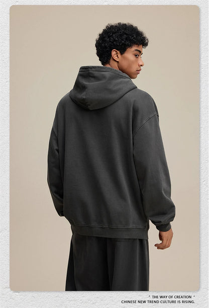 ZODF Retro Heavy Weight 480gsm Cotton Hoodies For Man Unisex Oversized Washed Distressed Hooded Pullovers Brand Coats HY1115