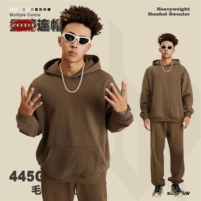 ZODF New Winter 440gsm Terry Hooded Hoodies For Men Retro Unisex Couple Loose Oversized Solid Pullovers Streetwears HY0664