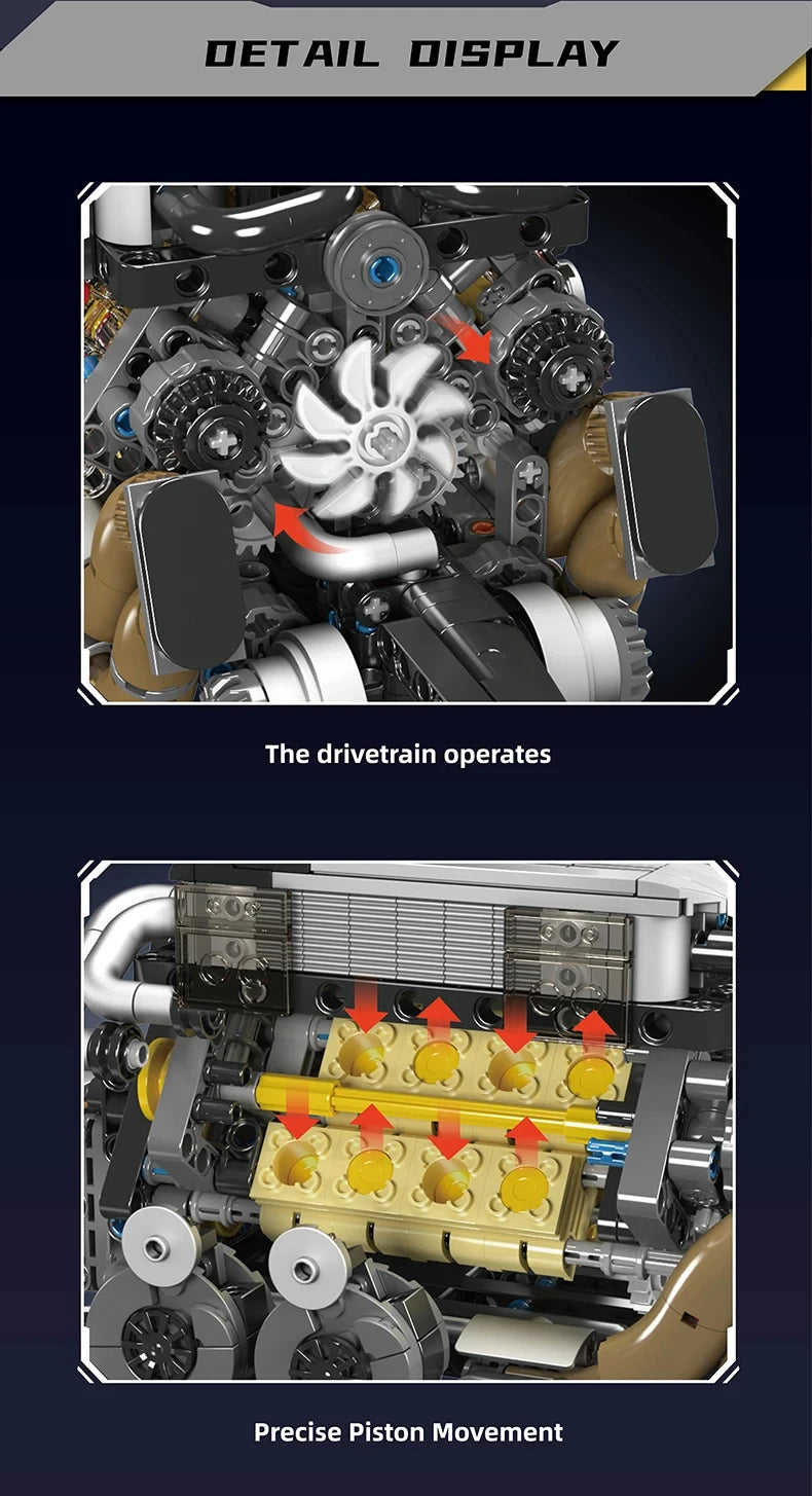 MOC Technik Electrically Driven No.V8 Engine Model Car Building Blocks Set Creative Educational Toy christmas Gifts for Boy Kids