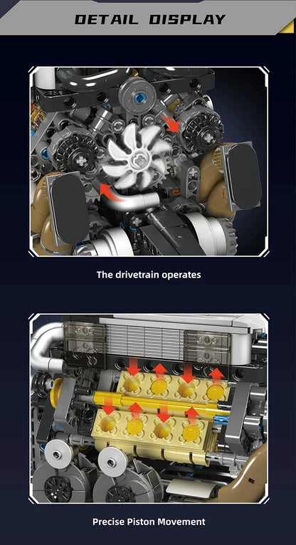 MOC Technik Electrically Driven No.V8 Engine Model Car Building Blocks Set Creative Educational Toy christmas Gifts for Boy Kids