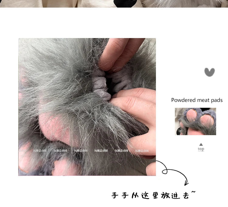 Anime Cute Cat Claw Glove Plush Toy Turn Into Cat Cosplay Props Funny Gloves White Black Grey Plushies Costume Accessories Glove