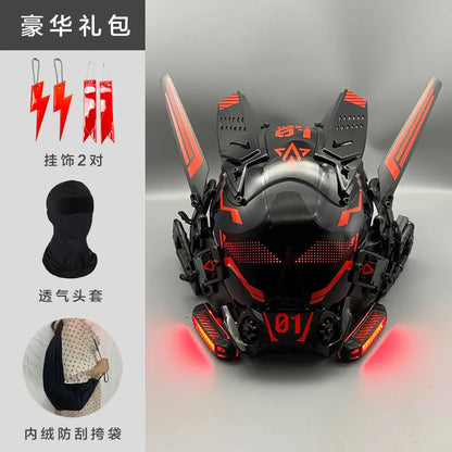 Cyber Punk Cos Mask Cosplay Mech Soldier With LED Light Rolling Subtitles Screen Mask Technology App Control Helmet Party Props