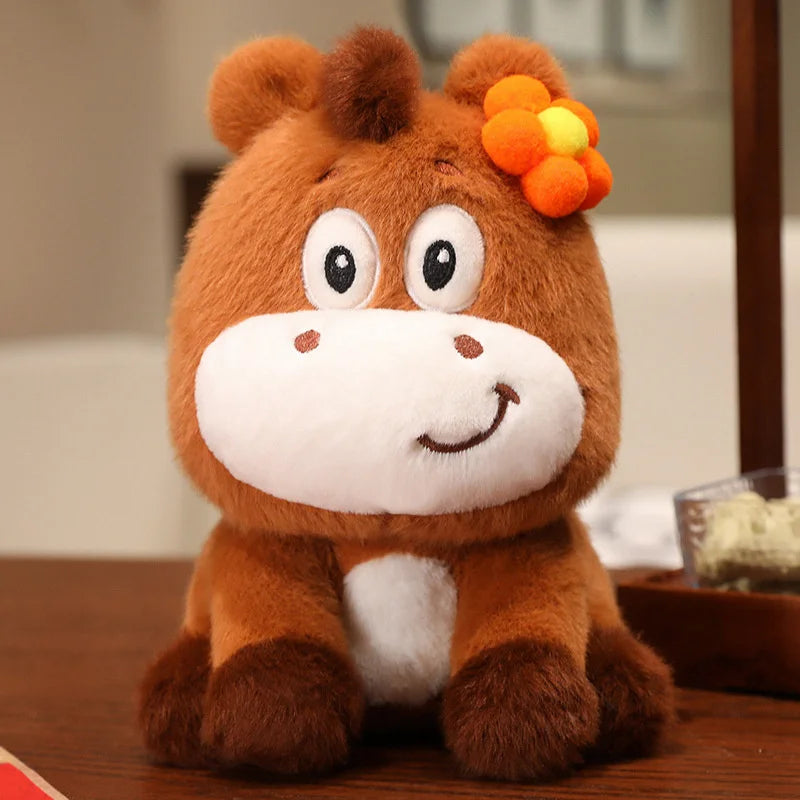 22cm Cartoon Cute Horse Plush Toy Sunflower Lion Dance Decorative Pony Plushies Soft Doll Kawaii Lunar New Year Gift