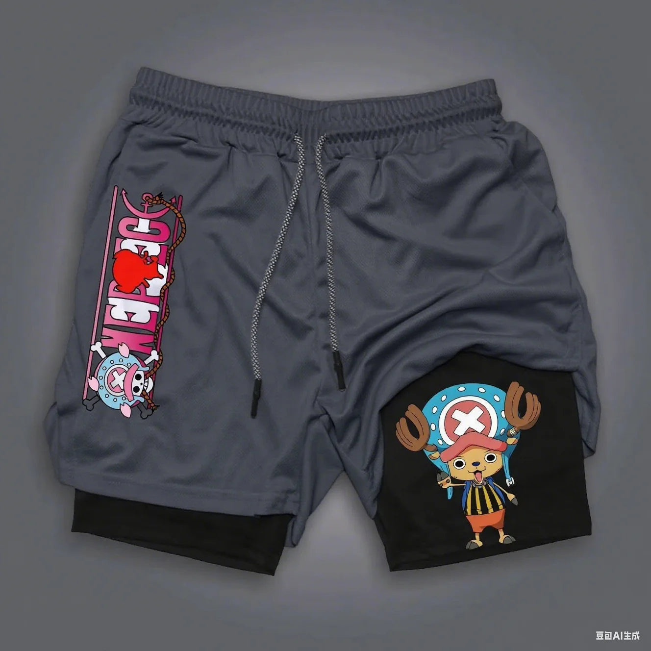 One Piece Chopper Anime Gym Shorts Men New Summer Japanese Cartoon Print Beach Pants Streetwear Double-layer 2-in-1 Sports Pants