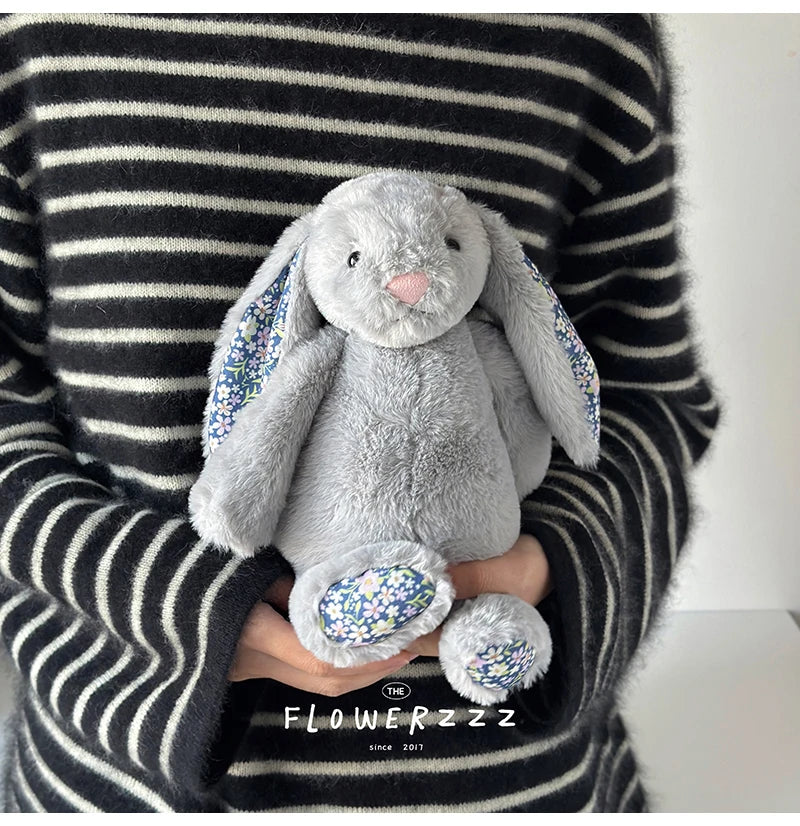 30cm Cartoon Floral Rabbit Plush Toy Pink White Bonnie Rabbit Stuffed Animal Doll Children's Room Decor Birthday Gift For Girl