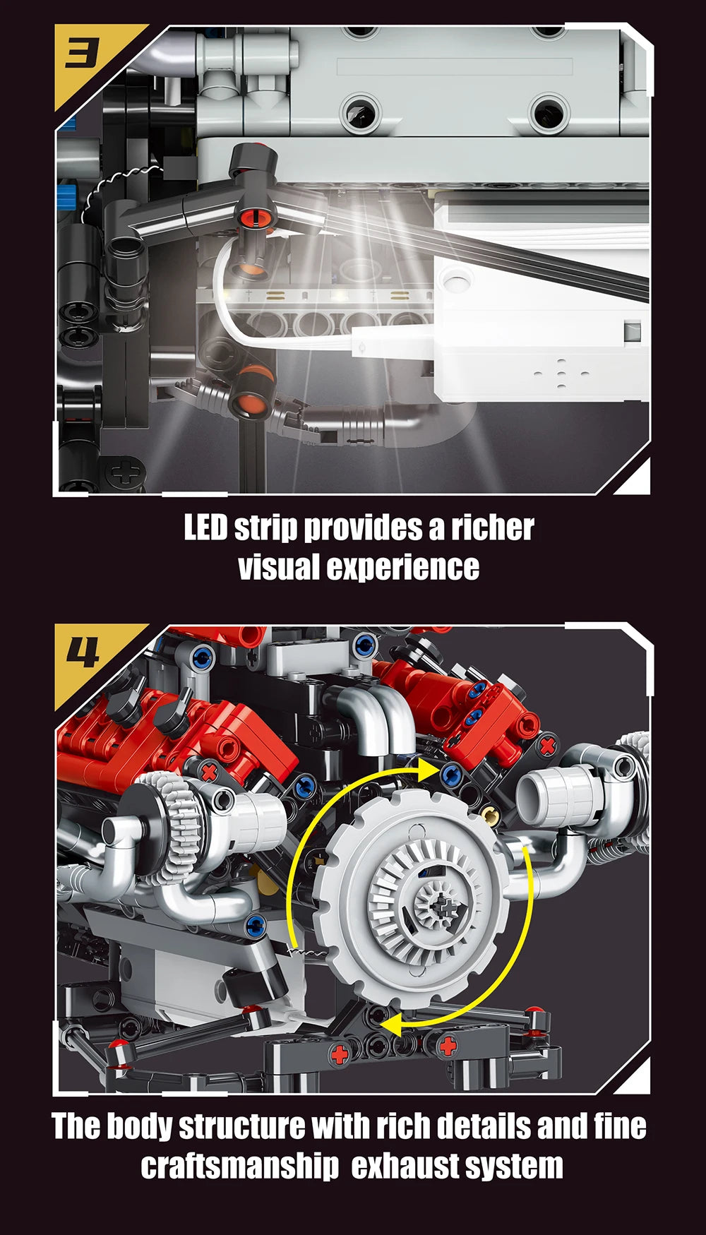 NEW Creative V8 Engine Model Set Building Block Technical Cars With LED Light Assembly Bricks Toys Decor Kids Christmas Gifts