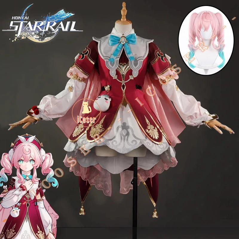 iCoser Honkai Star Rail Hyacine Cosplay Costume Wig Dress Uniform Hat Metal Props Amphoreus Halloween Party for Women Girls Set