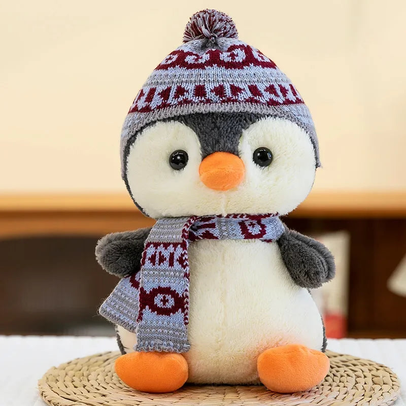 20-35cm Cute Penguin Wear Hat & Scarf Plush Toys Stuffed Animal Penguin Backpack Bags for Kids School Birthday Gift Xmas Decor