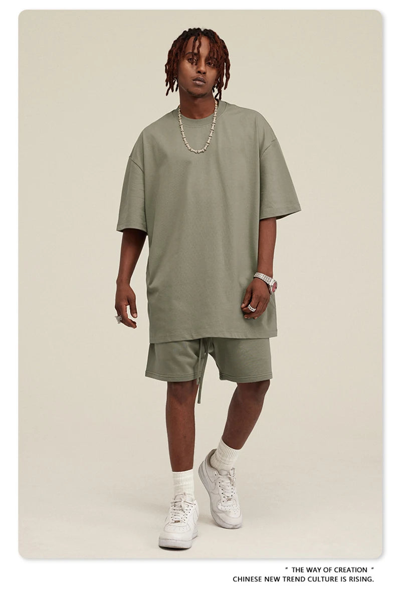 ZODF New 2025 Heavy Weight 305gsm Solid Cotton T Shirts For Men Unisex Summer Oversized Noshrink Basic T-Shirt Brand Tops HY0475