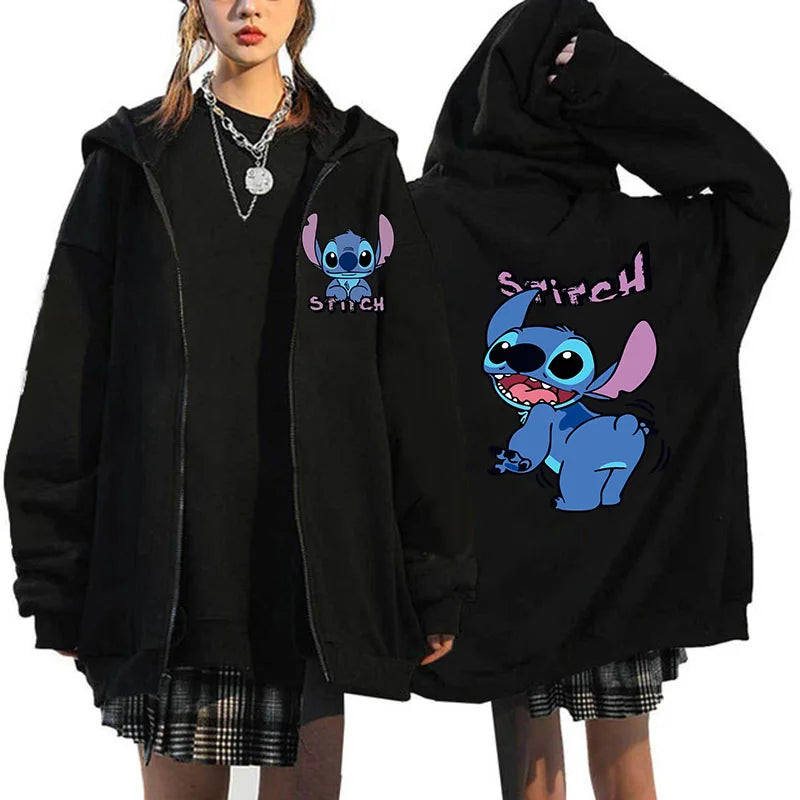 Women's Clothing Deals Aesthetic Youth Sweatshirts Black Zip Hoodies Disney Lilo & Stitch Winter Sweaters Women's Coats Jackets