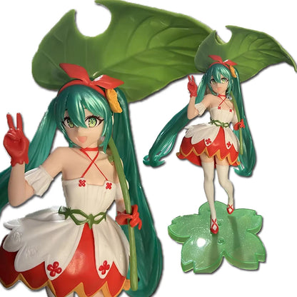 23CM Hatsune Miku Japanese Virtual Idol Singer Anime Figure Thumbelina Green Dress Girl Model Toy Gift PVC Collection Ornaments