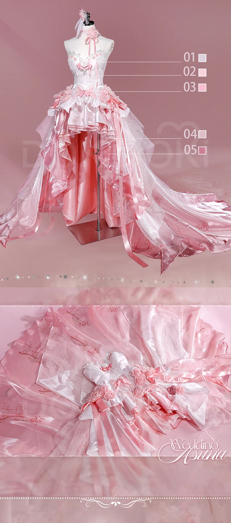 Yuuki Asuna Cosplay Costume Anime Sword Art Online Cosplay DokiDoki-R Women Pink Wedding Dress Asuna Unrestrained Emotion
