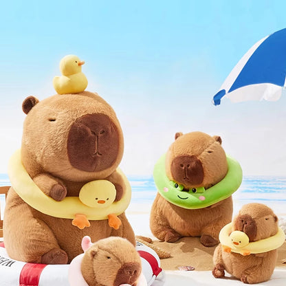 40-60cm Large Capybara Plush Toy Cute Capibara with Duck Swim Ring Kawaii Stuffed Animal Soft Toy Birthday Xmas Gift