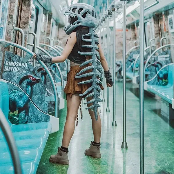 Large Size 120cm Realistic Dinosaur Skeleton Costume Set Funny Headgear Cosply Dress Up Clothing Plush Toys Creative Gifts