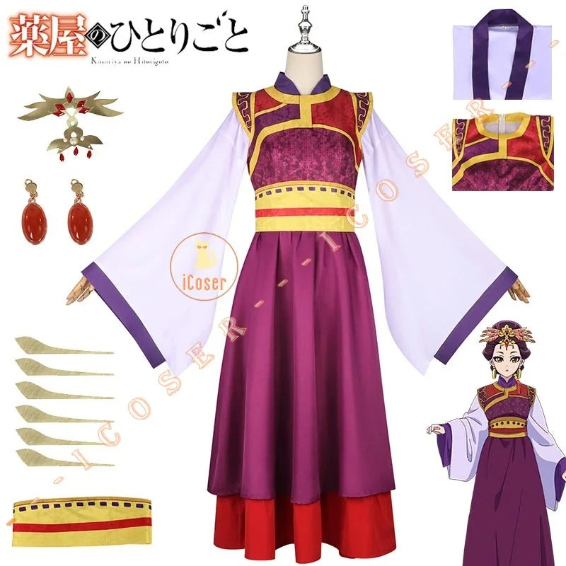 Anime The Apothecary Diaries Shisui Loulan Cosplay Costume Wig Dress Hanfu Earrings Headwear Halloween Party for Women Girls Cos