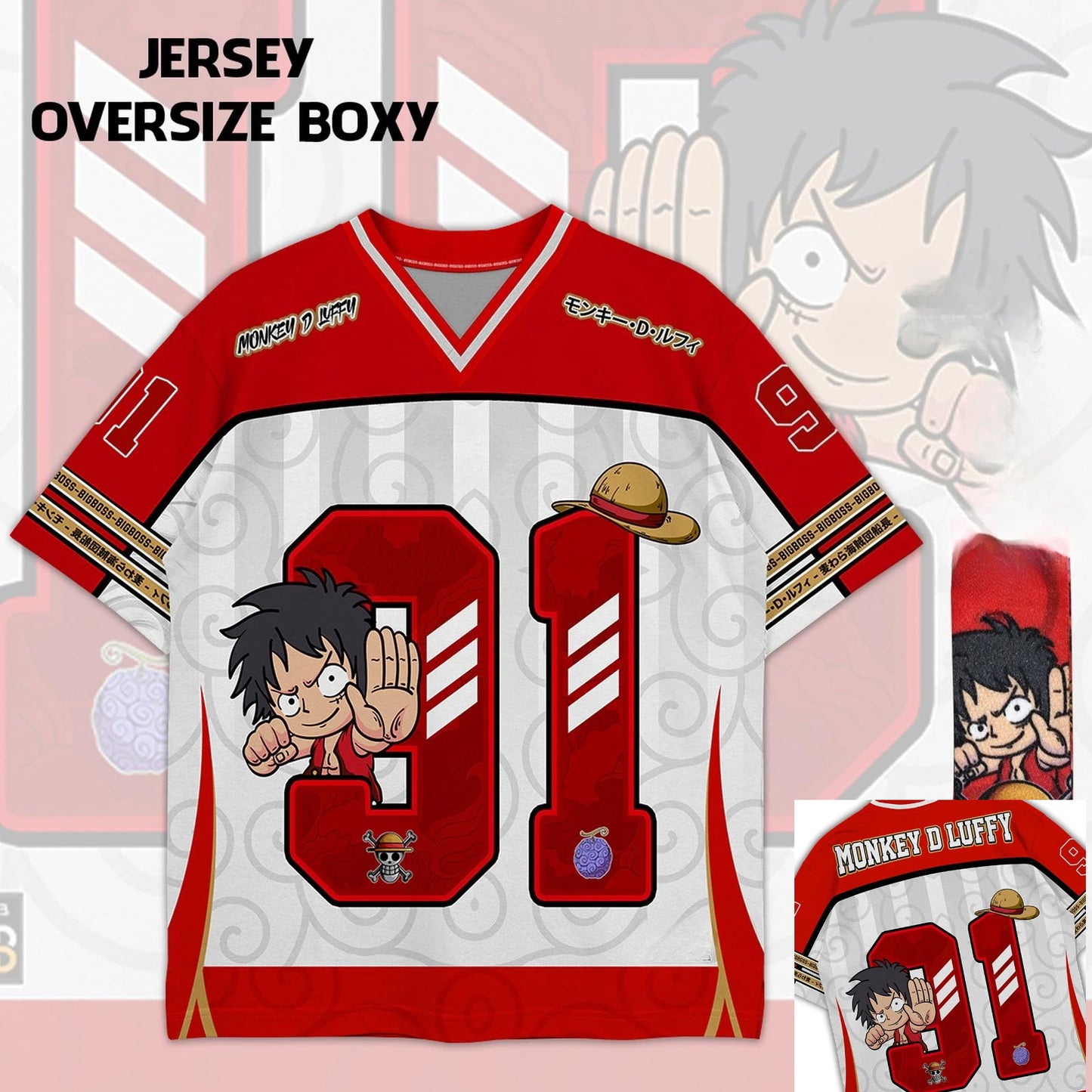 91 Jersey One Piece Luffy Anime Mecha  Y2k Korean Style Baseball Hockey T-shirt Fashion Streetwear Anime Daily Unisex Tops Tees